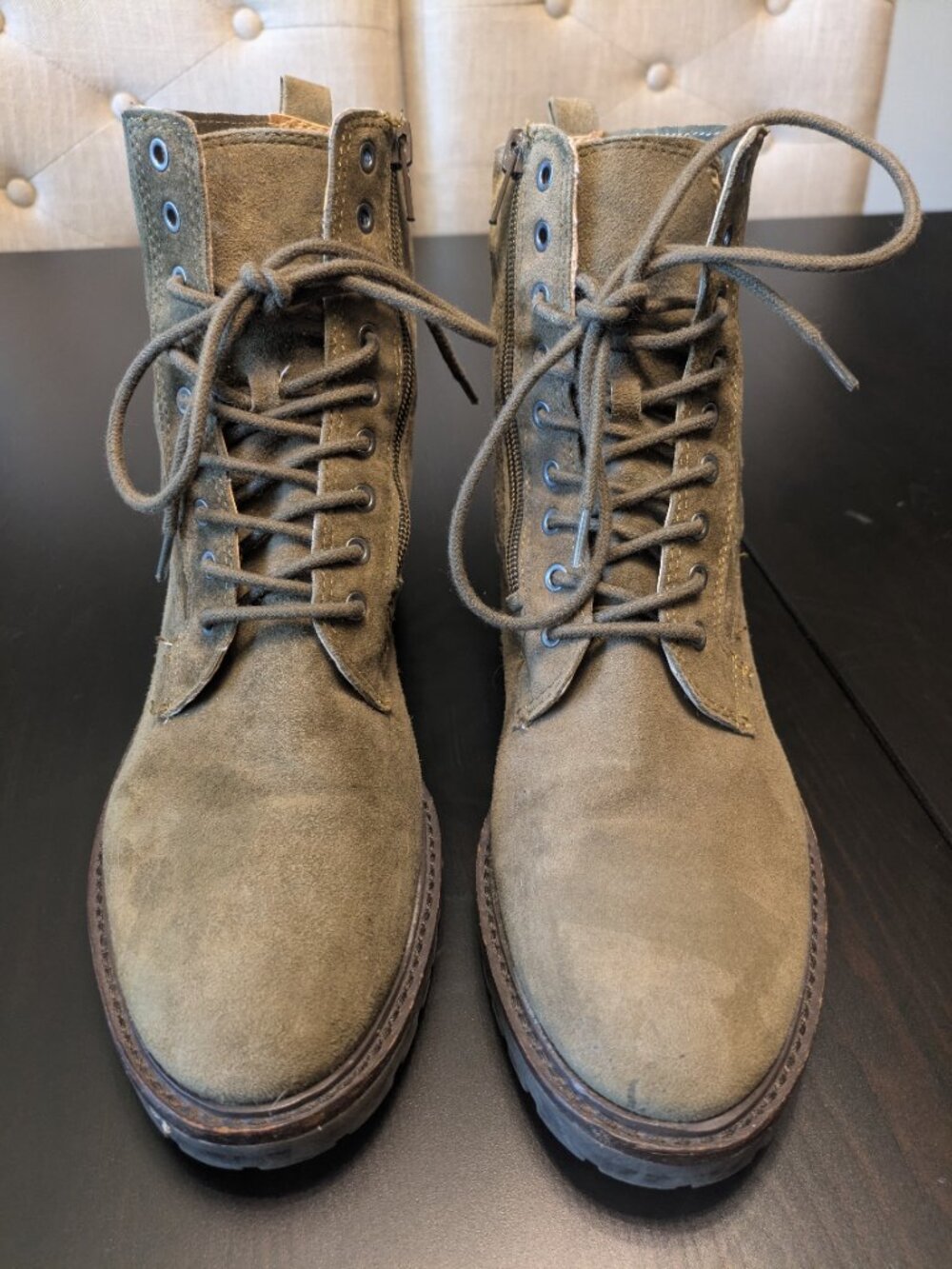Lucky Idara Suede Combat Zip-up Boots Olive sz 7.5
